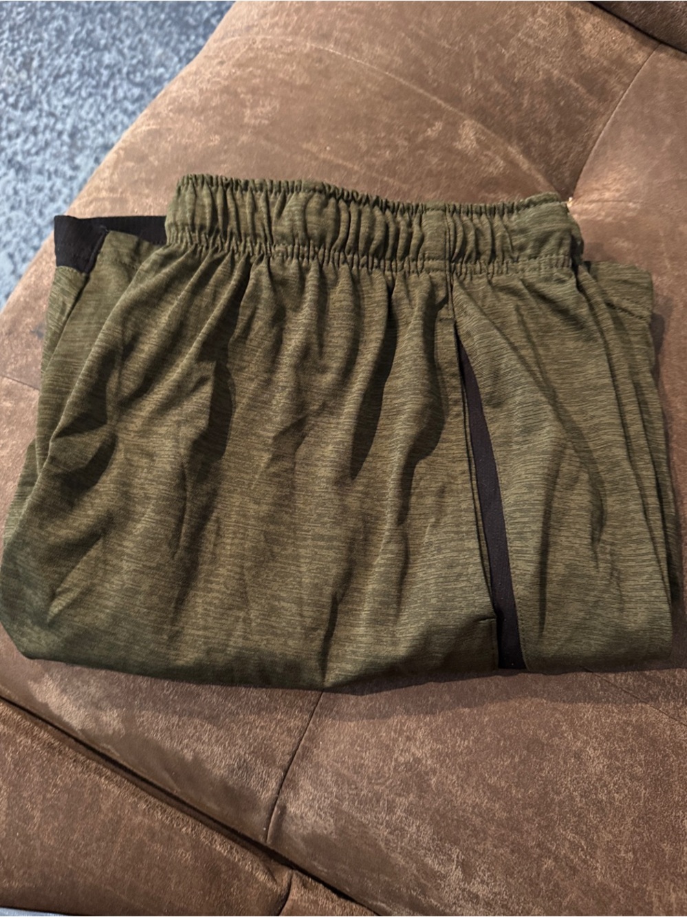 Olive Green Athletic Shorts with Black Trim